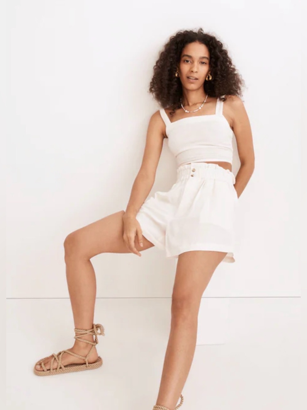 Madewell Linen-Blend‎ Pull-On Paperbag Shorts in Lighthouse ,Small
